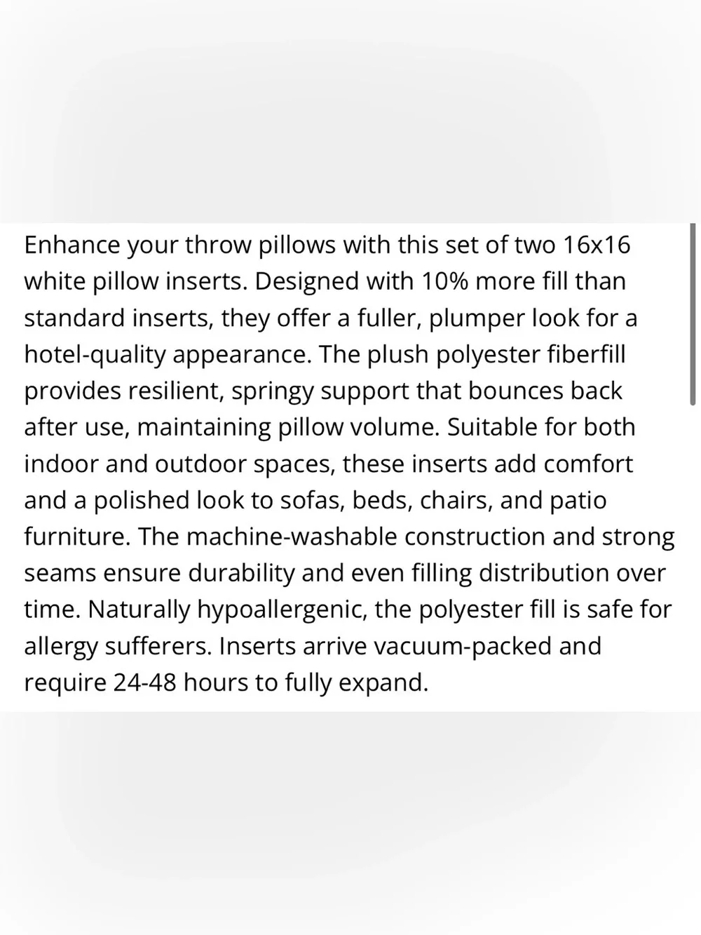 SQUARE Throw Pillow Inserts 16x16” (2-pack)